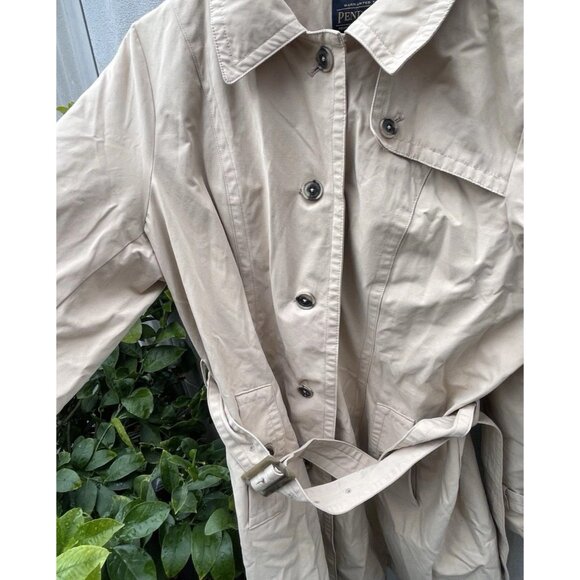 Vintage Pendleton Women’s Size XL Khaki Brown Long Trench Pea Coat Belt Strap - Picture 11 of 16